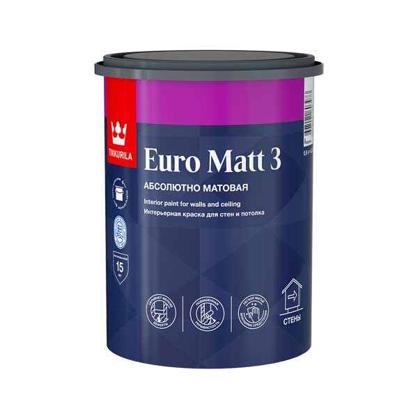 Краска в/д интерьерная Tikkurila EURO MATT 3 белая основа А 0.9 л