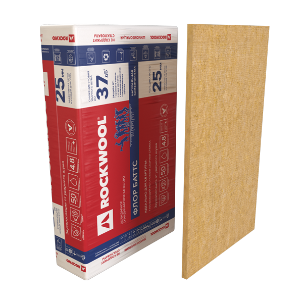 Шумоизоляция Rockwool Флор Баттс 1000x600x25 мм 8 шт 0.12 м3 — изображение 2