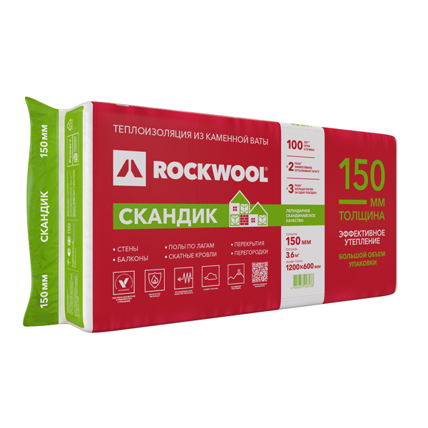 Утеплитель Rockwool Лайт Баттс Скандик 1200х600х150 мм 5 шт 3.6 м2