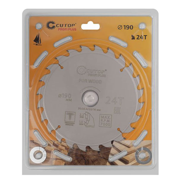 Диск пильный по дереву Cutop Profi plus c тефлоновым покрытием 24Т 190х1.5/2.2 х 30/25.4/20/16 мм — изображение 2
